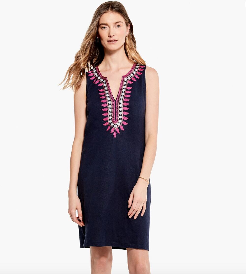 Nic+Zoe Womens Summer Retreat A-Line Sleeveless Embroidered Navy Dress Small